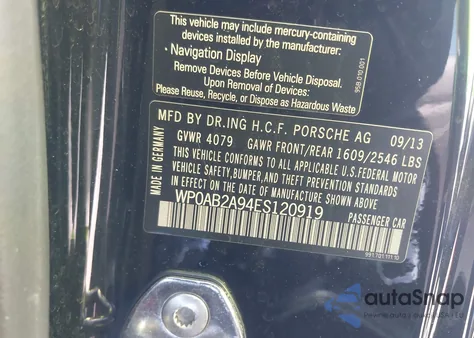 2014 Porsche 911 Carrera S из США, поврежденный, VIN WP0AB2A94ES120919